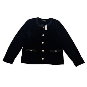 NWT‎ Talbots Velvet Quilted Jacket Womens Large Black Gold Buttons Old Money